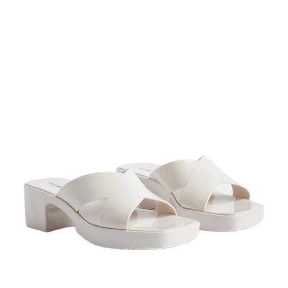 torrid Shoes - Torrid Womens New Cream Y2K Chunky Heel Jelly Criss Cross Heel Sandals 11WW